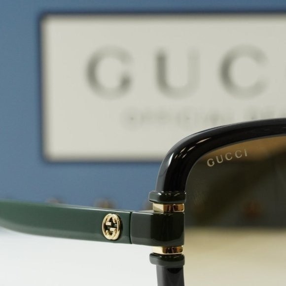 FINAL PRICE NEW GUCCI GG1066S 003 BLACK GREEN BROWN SQUARE WOMENS SUNGLA… - Picture 11 of 12
